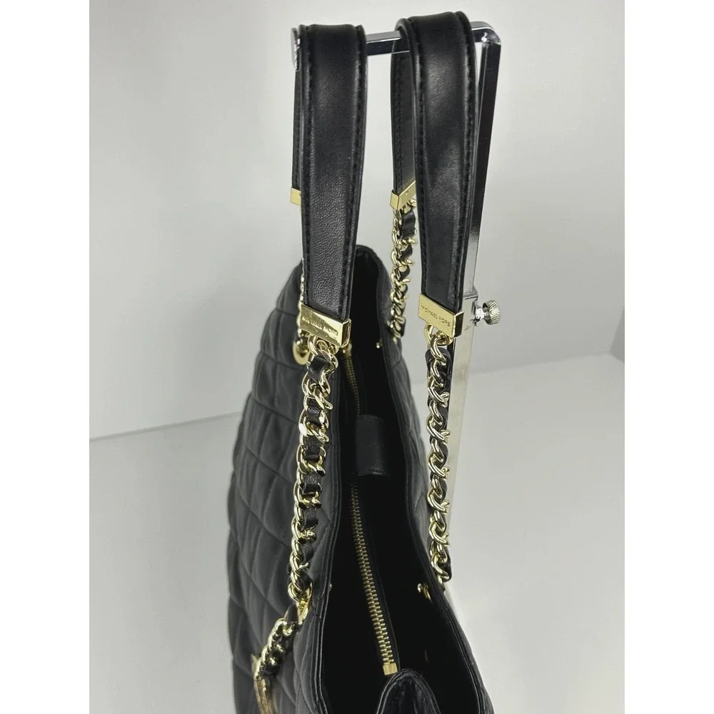 Michael Kors Satchel Susannah Leather Quilted Double Handle Large Black CLEAN A+